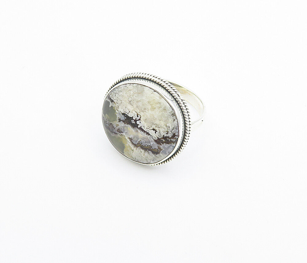 925 Sterling Silver Cabochon Cut Agate Shiny Twist Cocktail Ring Sz 9 RG8442