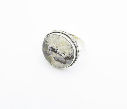 925 Sterling Silver Cabochon Cut Agate Shiny Twist Cocktail Ring Sz 9 RG8442
