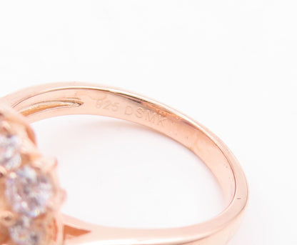 925 Sterling Silver Vintage Ring Rose Gold Plated Morganite & Topaz Sz 7 RG29684