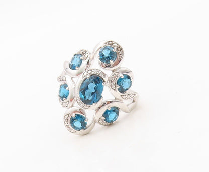 925 Sterling Silver Vintage Ring Oval Floral London Topaz Inlay Sz 7.5 RG30326