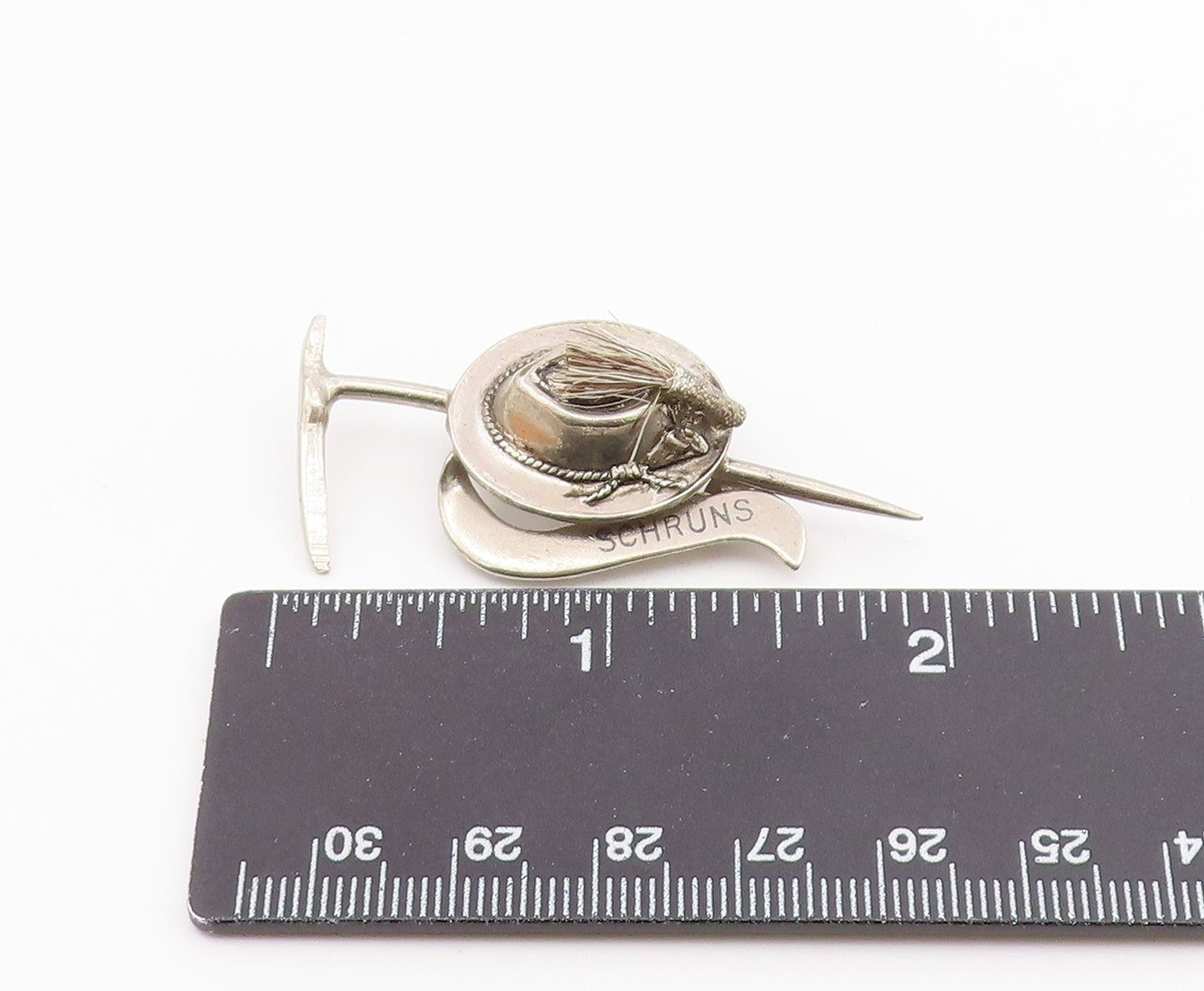 925 Sterling Silver  Vintage Schruns Mountain Hiking Stick Brooch Pin  BP8391
