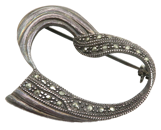 925 Sterling Silver  Vintage Marcasite Open Love Heart Brooch Pin  BP5913