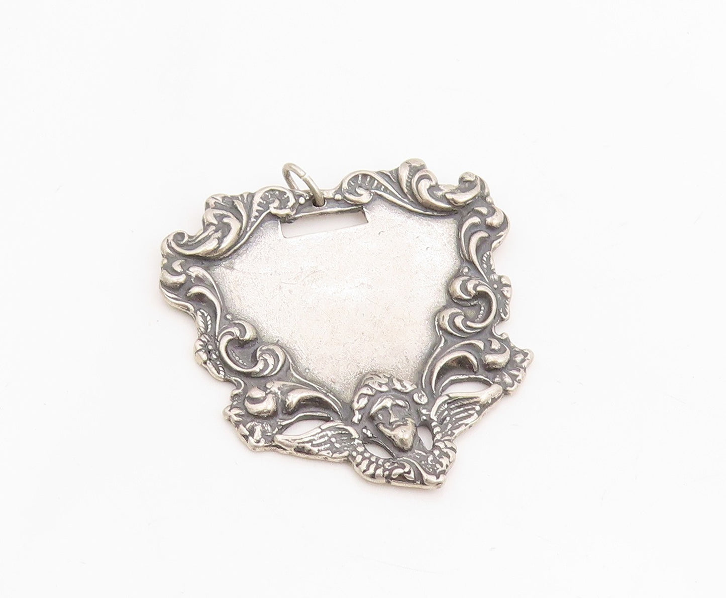 925 Sterling Silver Vintage Pendant Classic Victorian Floral Luggage Tag PT25245