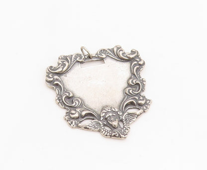 925 Sterling Silver Vintage Pendant Classic Victorian Floral Luggage Tag PT25245