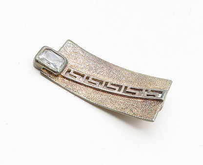 925 Sterling Silver  Vintage Cubic Zirconia Greek Key Textured Pendant  PT7083
