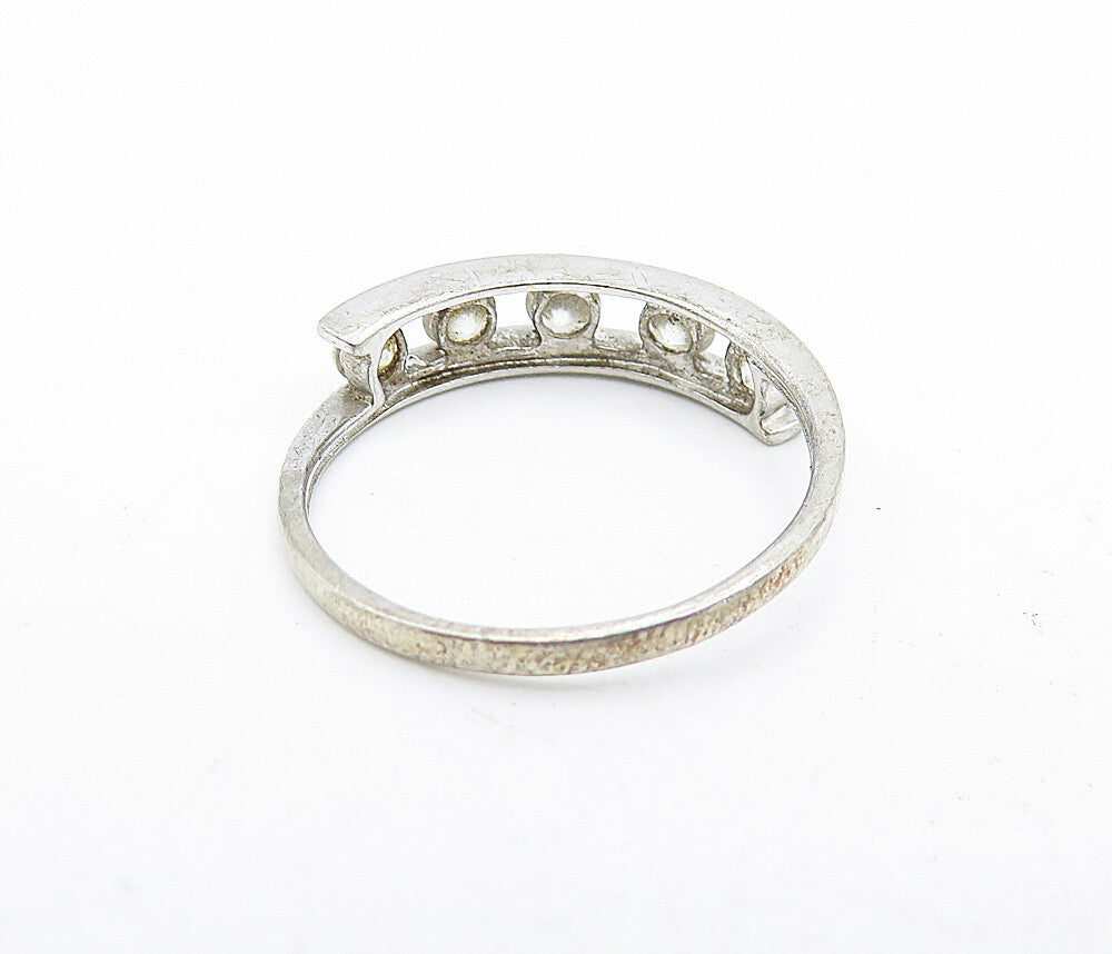 925 Sterling Silver Vintage Cubic Zirconia Bypass Band Ring Sz 6.5 RG5637