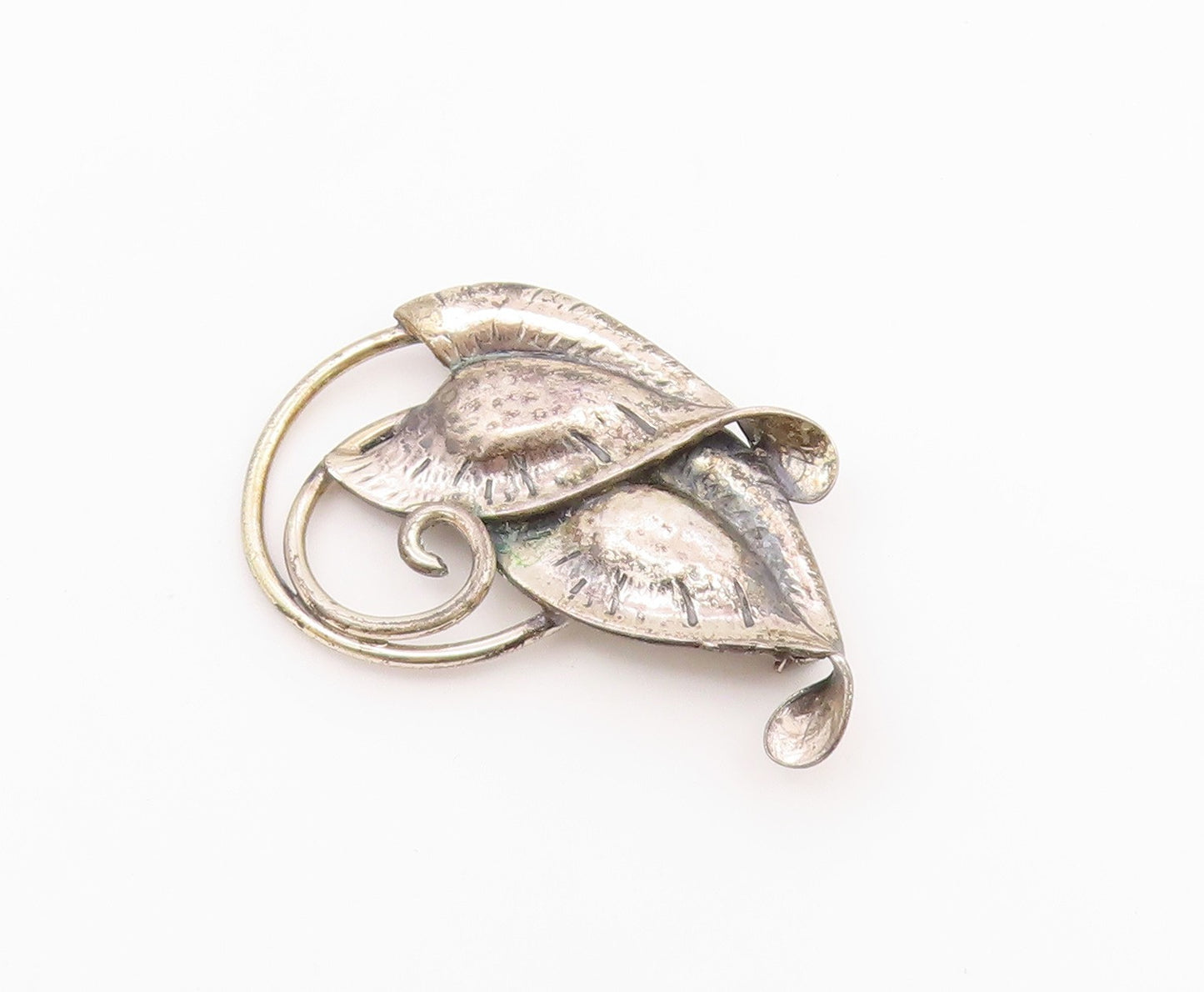 JEWEL ART 925 Silver  Vintage Shiny Floral Leaves Swirl Brooch Pin  BP6963