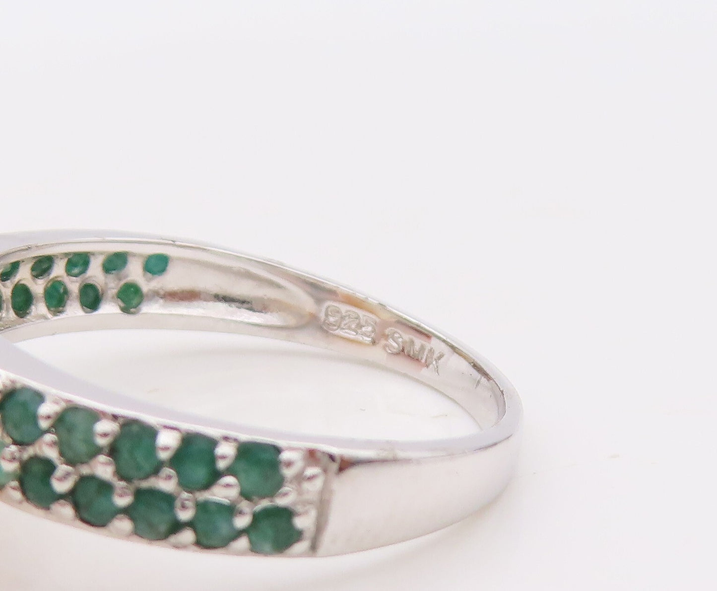 925 Sterling Silver Vintage Ring Amorphas Pearl Emerald Inlay Band Sz 8  RG29915