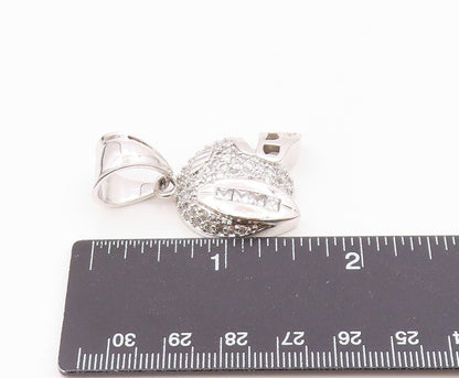 925 Sterling Silver  Shiny Cubic Zirconia Football Helmet Pendant  PT11835