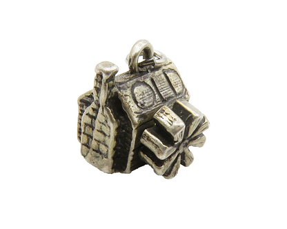 925 Sterling Silver  Vintage Petite Dark Tone House Motif Pendant  PT10238
