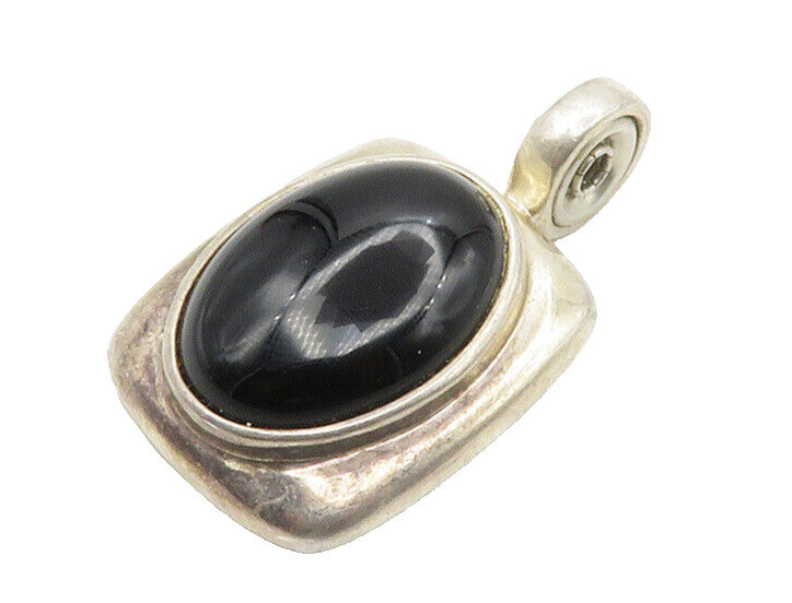 ESPO 925 Sterling Silver   Vintage Cabochon Cut Black Onyx Pendant  PT11546