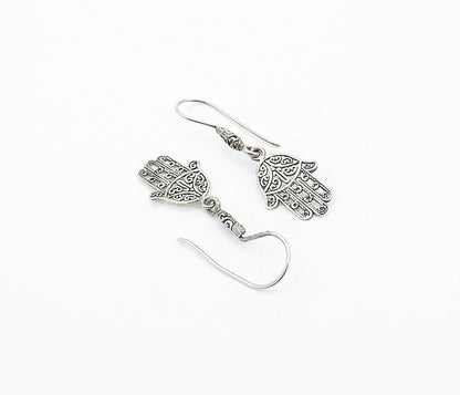 925 Sterling Silver Shiny Petite Open Swirl Hamsa Dangle Earrings EG3246