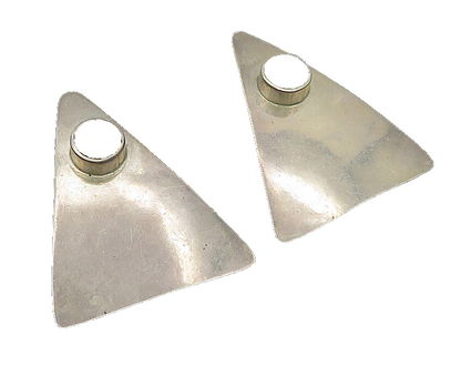 925 Sterling Silver  Vintage Shiny Black Onyx Triangle Drop Earrings EG11503