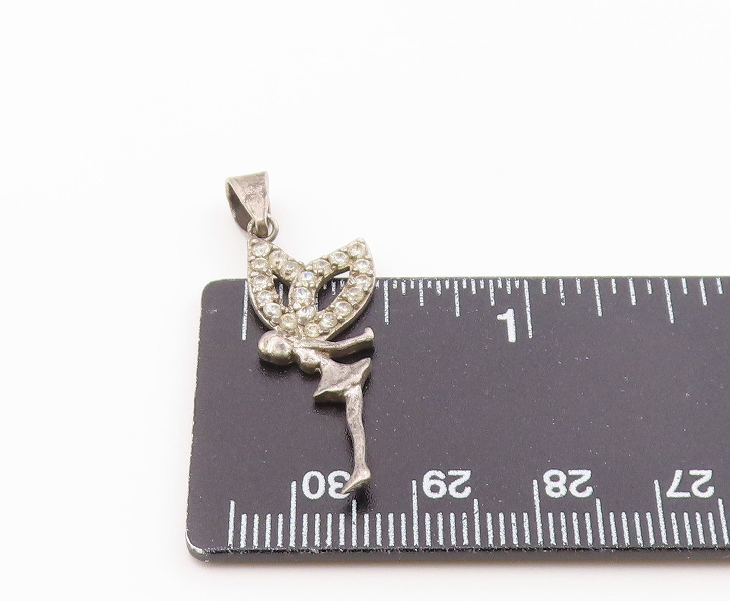 925 Sterling Silver  Vintage Dainty Fairy With Topaz Wings Pendant  PT21106