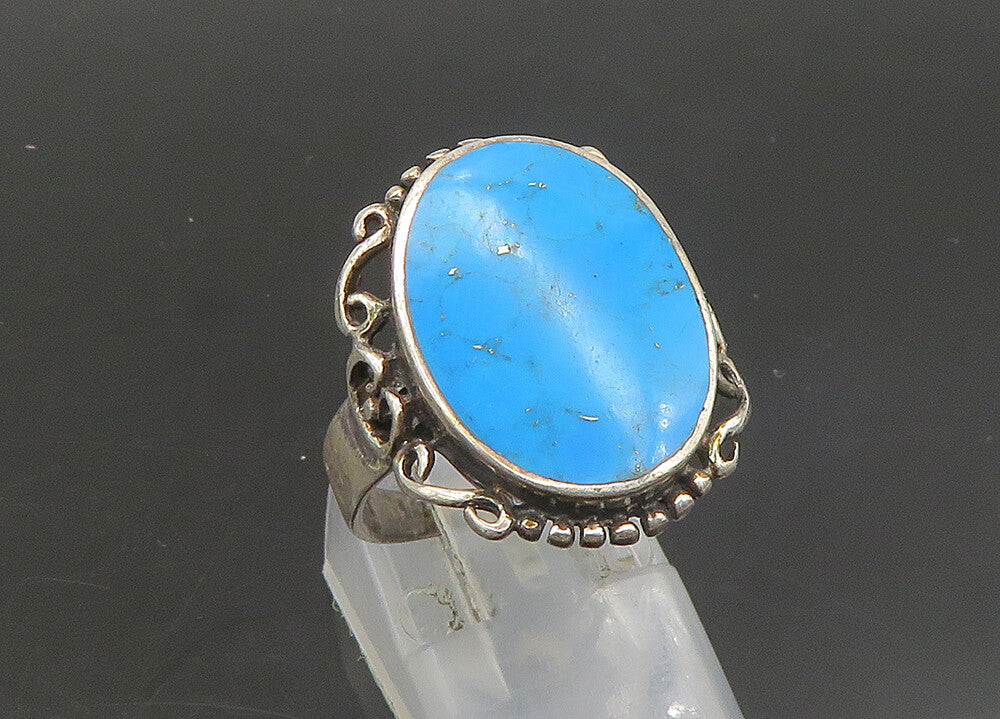 925 Silver  Vintage Turquoise Pretzel Swirl Detail Cocktail Ring Sz 7  RG23581