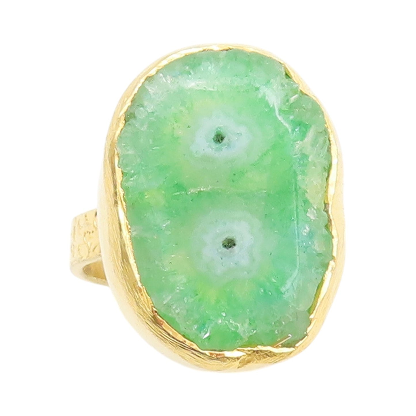 925 Sterling Silver Vintage Ring Gold Plated Green Solar Quartz  Sz 8  RG32773