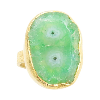 925 Sterling Silver Vintage Ring Gold Plated Green Solar Quartz  Sz 8  RG32773