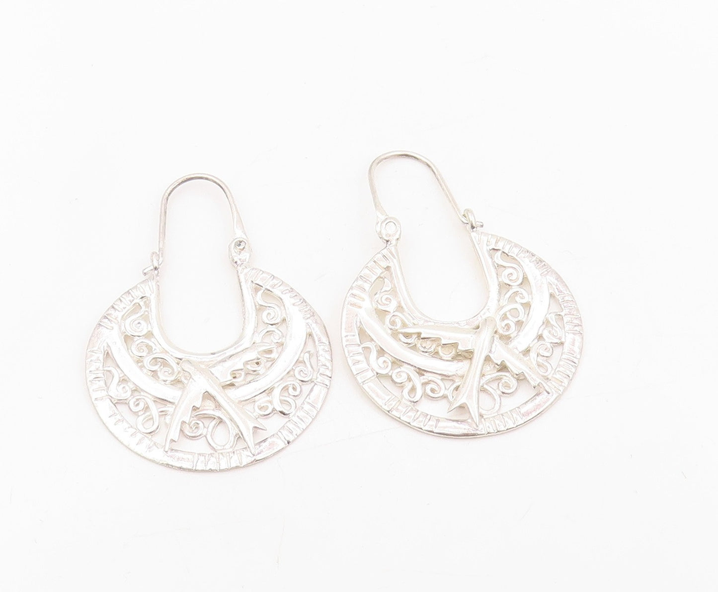 925 Sterling Silver Vintage Earrings Intricate Openwork Dove Bird Drop  EG13906