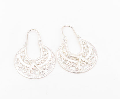 925 Sterling Silver Vintage Earrings Intricate Openwork Dove Bird Drop  EG13906