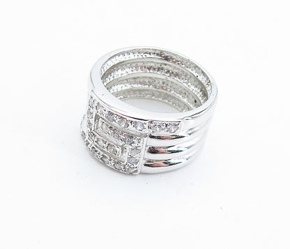 925 Sterling Silver  Sparkling Topaz Shiny Ribbed Band Ring Sz 9  RG5843