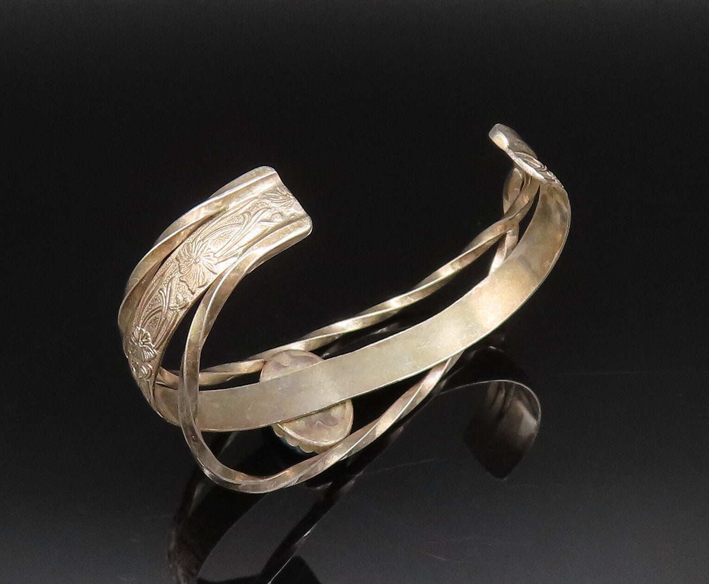 925 Silver  Vintage Floral Detail Overlapping Chrysocolla Cuff Bracelet BT9663