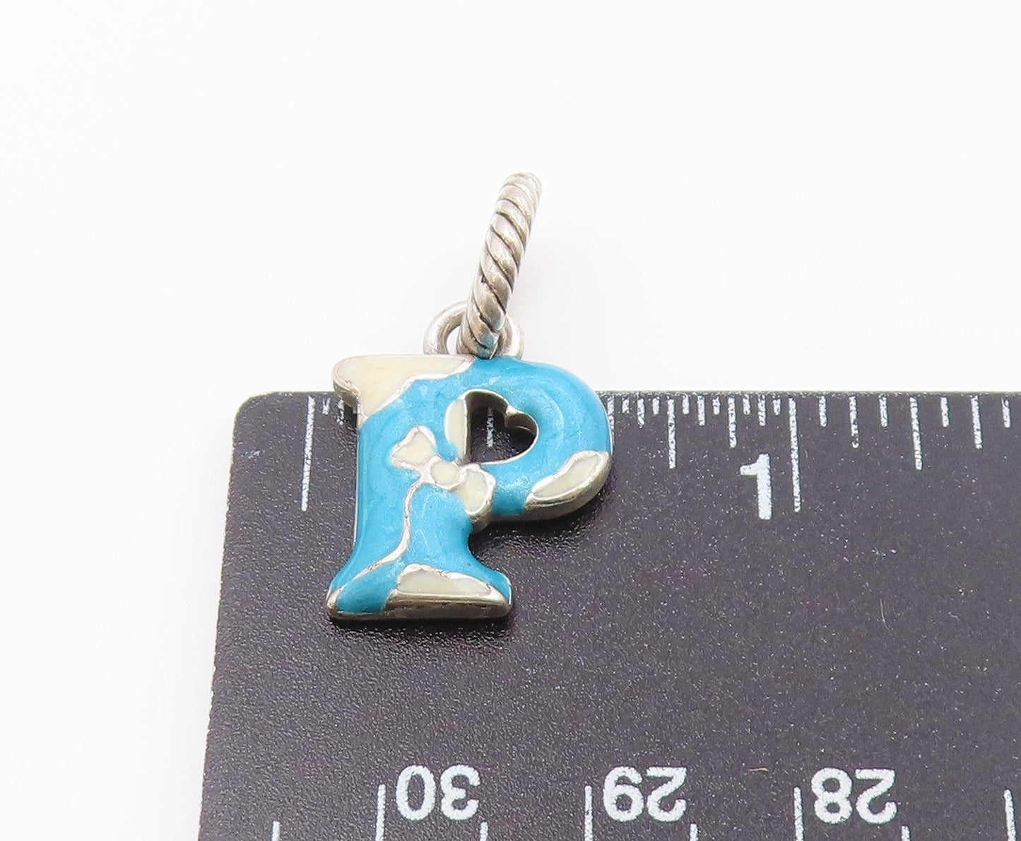 925 Sterling Silver  Vintage Enamel P Initial Twist Bail Pendant  PT18874