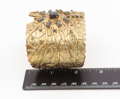 925 Sterling Silver Vintage Bracelet Gold Plated Gemstone Cuff HEAVY  BT11599