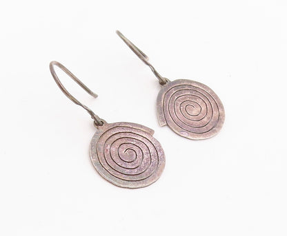 925 Sterling Silver Vintage Earrings Solid Coiled Spiral Carved EG13201
