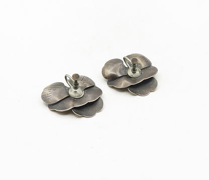 925 Sterling Silver  Vintage Oxidized Flower Motif Non Pierce Earrings  EG4641