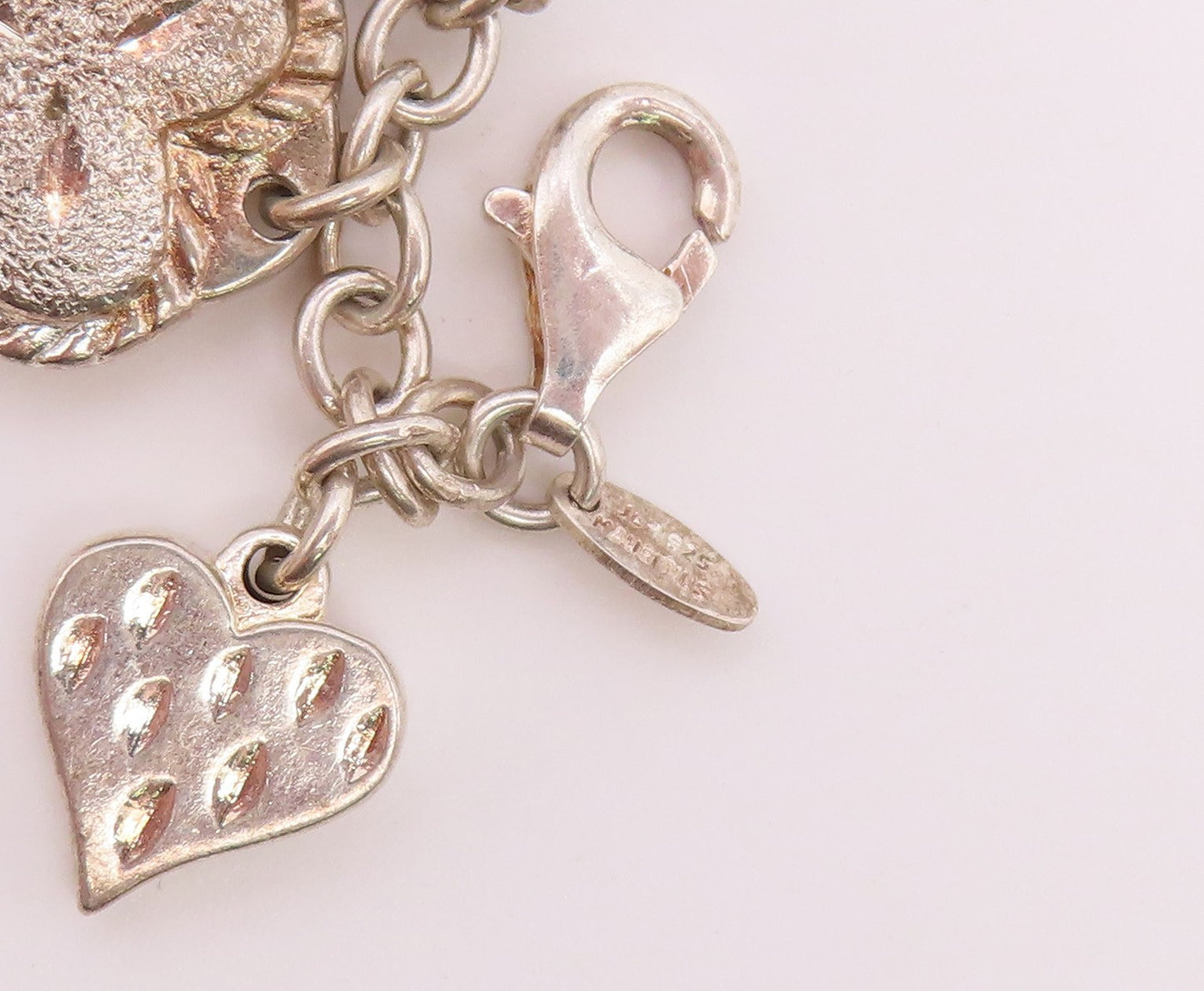 925 Sterling Silver Vintage Bracelet Multi Pattern Puffy Love Heart Link BT12207