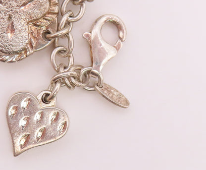 925 Sterling Silver Vintage Bracelet Multi Pattern Puffy Love Heart Link BT12207