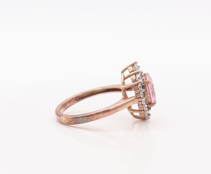 925 Sterling Silver Vintage Ring Rose Gold Plated Pink & White CZ Sz 7.5 RG30809