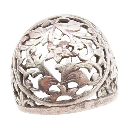 925 Sterling Silver Vintage Ring ISRAEL Floral Filigree Dome Band Sz 6.5 RG33821