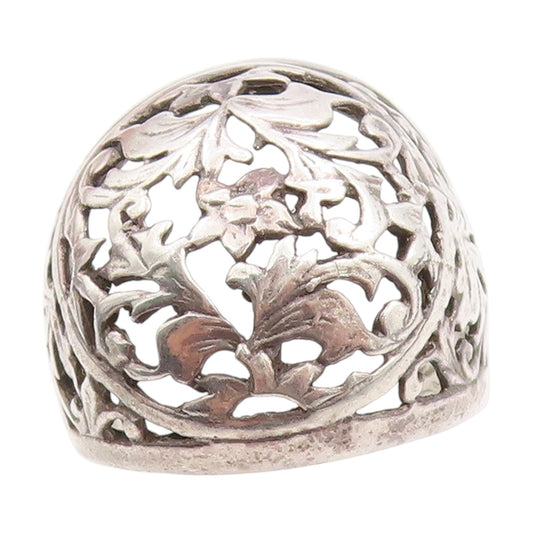 925 Sterling Silver Vintage Ring ISRAEL Floral Filigree Dome Band Sz 6.5 RG33821