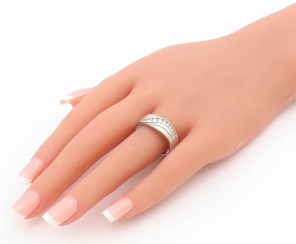 925 Sterling Silver Vintage Ring Round CZ Wavy Channel Set Band  Sz 10  RG34543