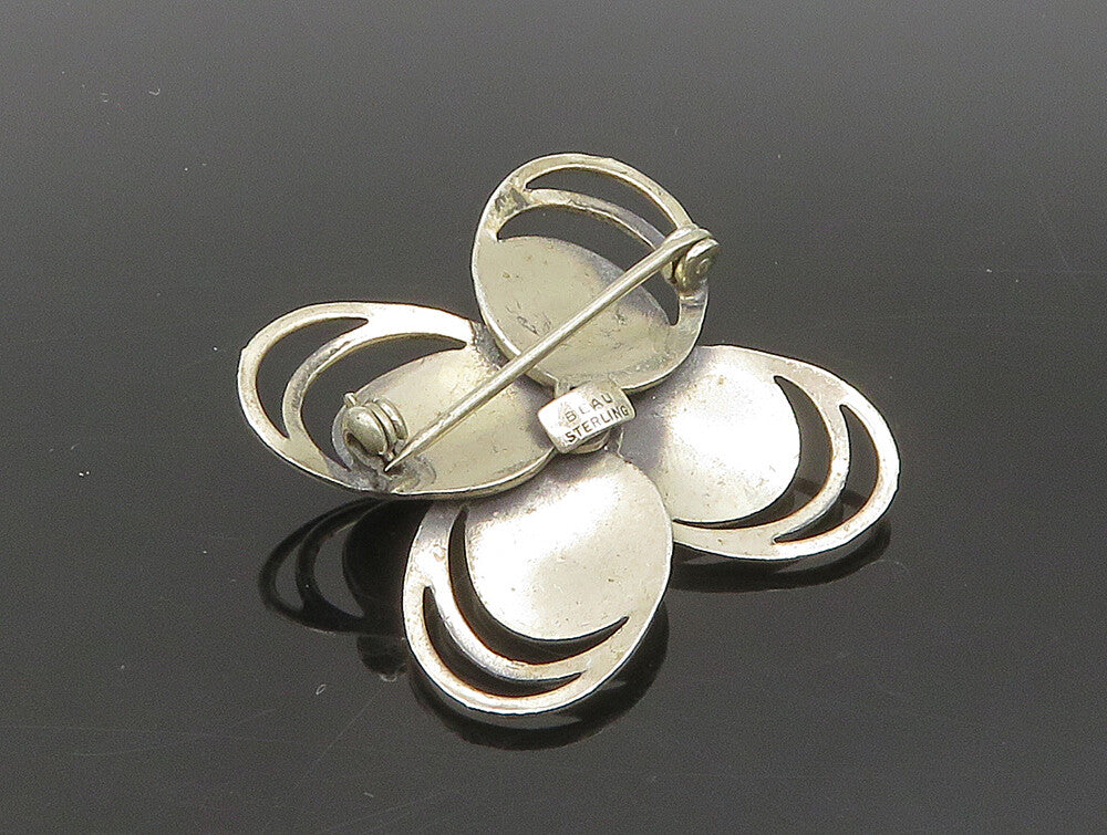 BEAU 925 Sterling Silver  Vintage Textured Open Floral Brooch Pin  BP9440