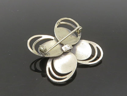 BEAU 925 Sterling Silver  Vintage Textured Open Floral Brooch Pin  BP9440