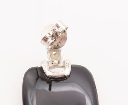 925 Sterling Silver Vintage Earrings Square Cabochon Onyx Beaded CZ  EG13010