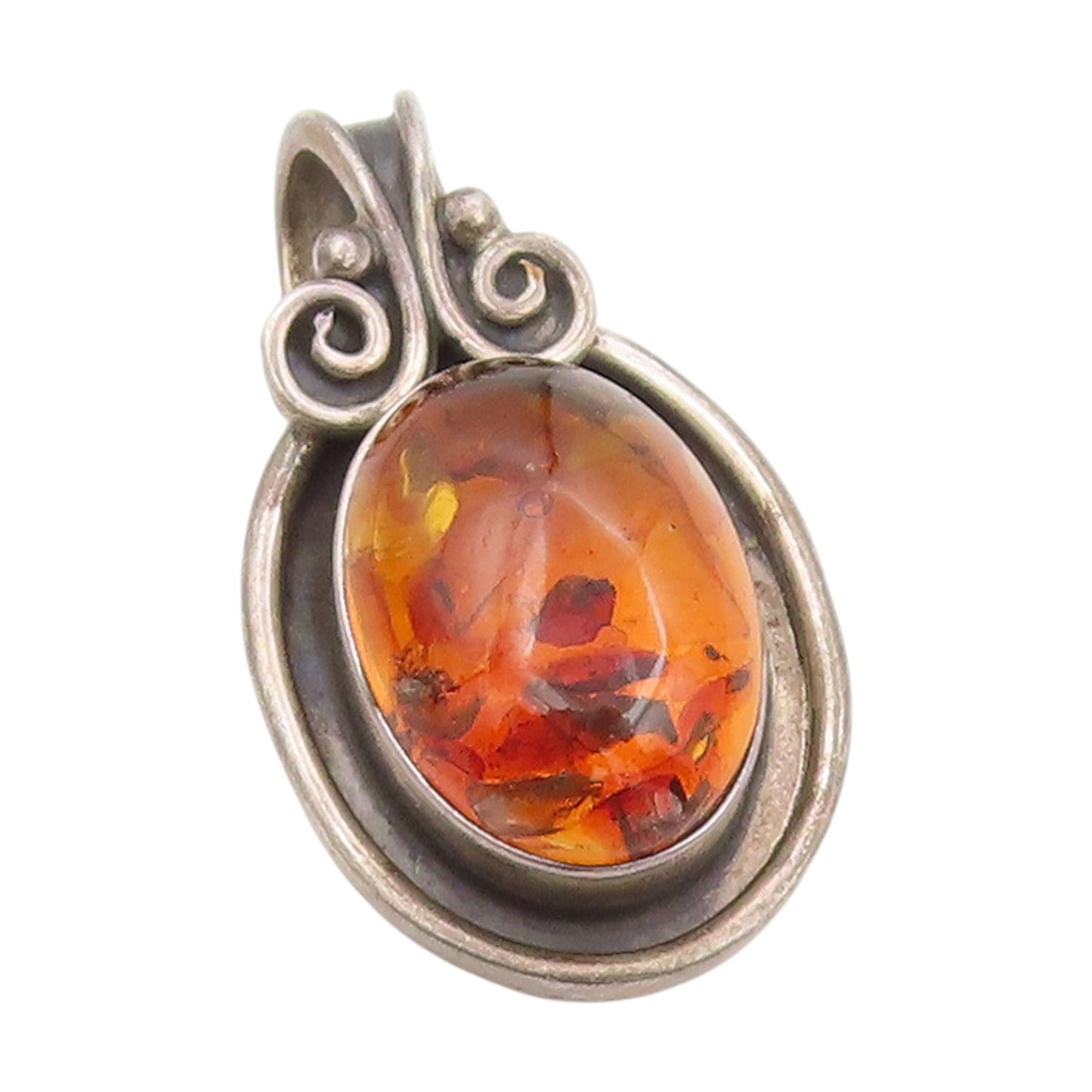 925 Sterling Silver Vintage Pendant Cabochon Honey Amber Chunky Locket  PT25326