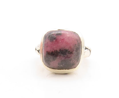 925 Sterling Silver Vintage Ring Pebble Effect Carved Gemstone  Sz 7  RG31490