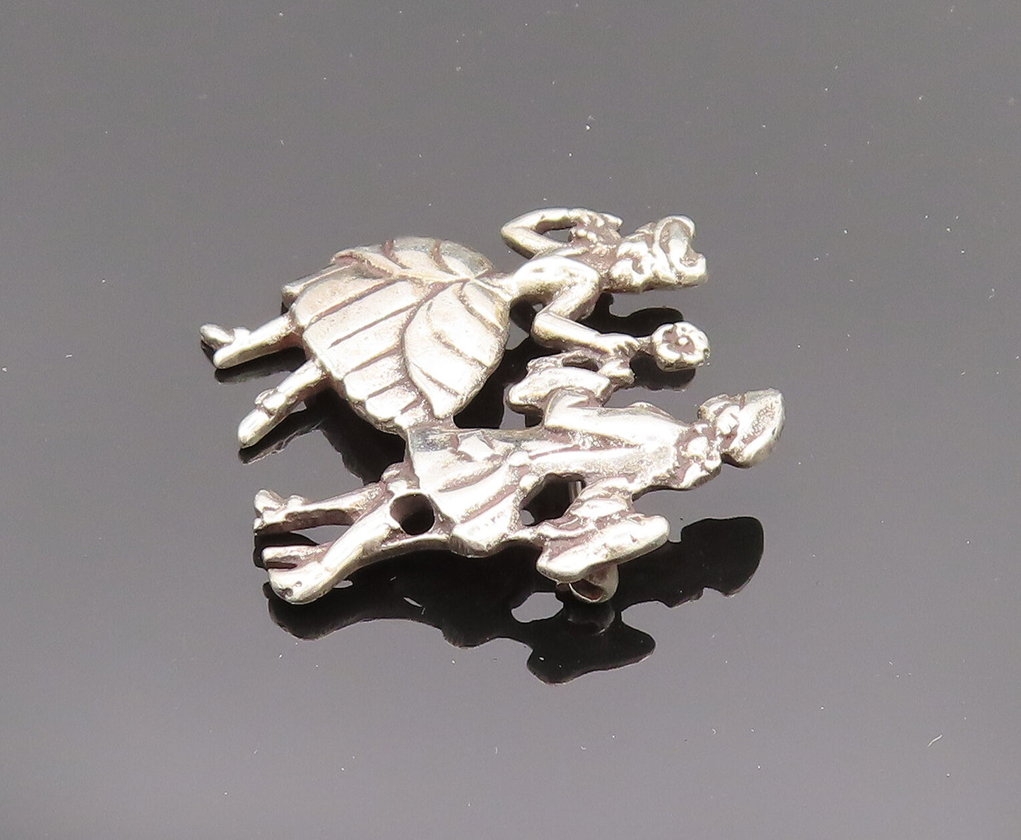 925 Silver  Vintage Antique Man Giving Flower Romantic Brooch Pin  BP10151