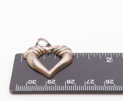 925 Sterling Silver  Vintage Dark Tone Fluted Open Love Heart Pendant  PT9395