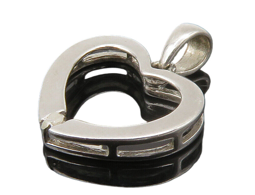 925 Sterling Silver  Petite Genuine Diamond Open Love Heart Pendant  PT12949