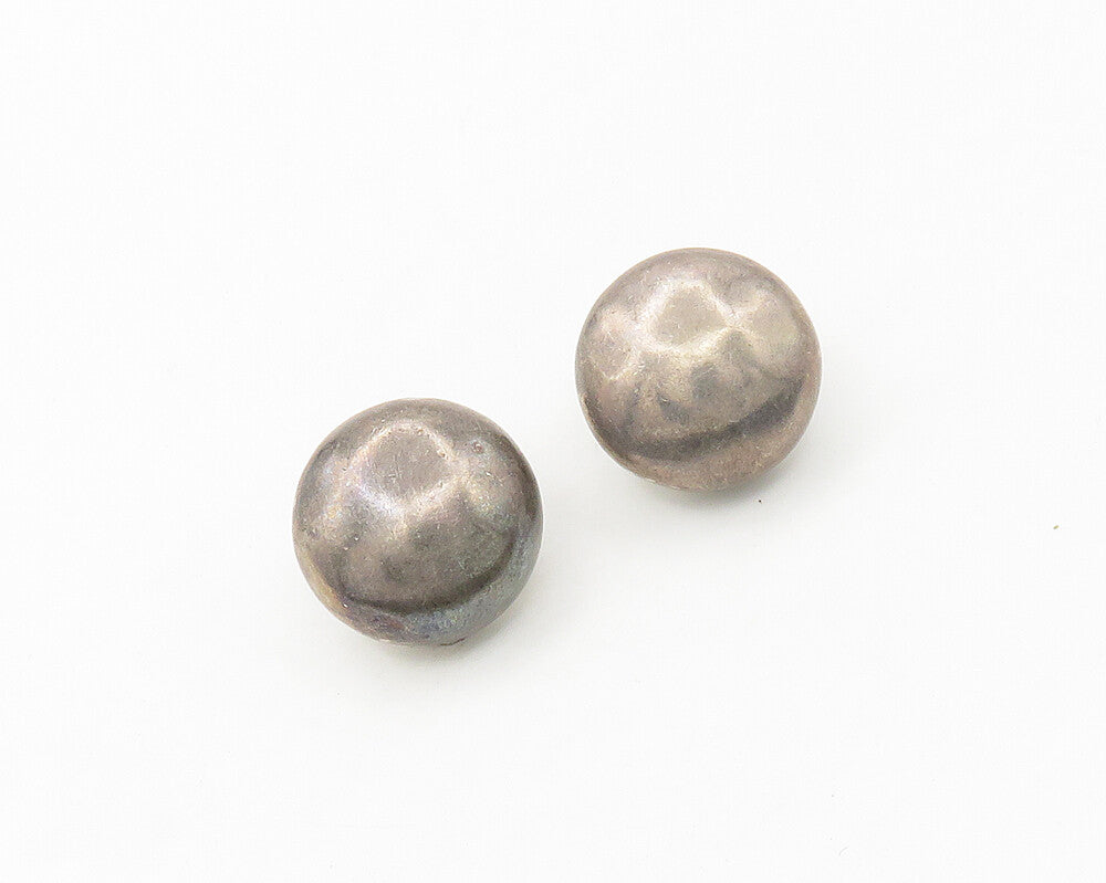 ENGLAND 925 Silver   Vintage Dark Tone Button Drop Non Pierce Earrings  EG8966