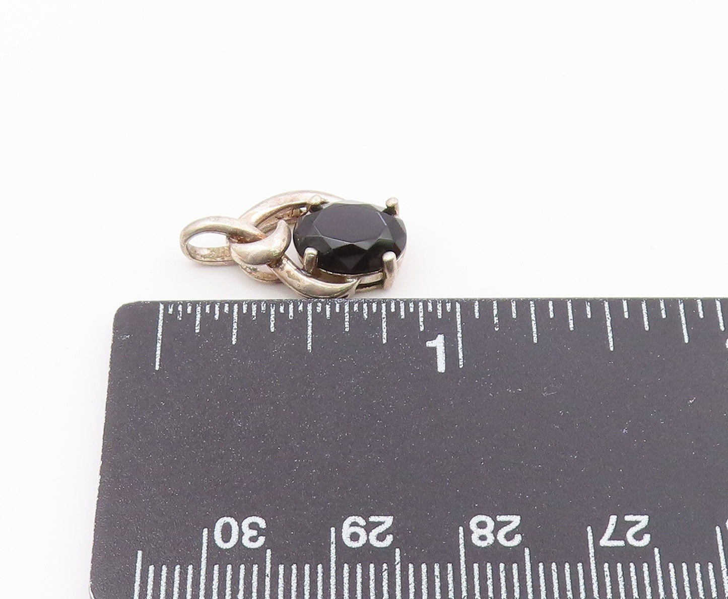 925 Silver  Vintage Hooked Twisted Bail Oval Black Spinel Pendant  PT21379