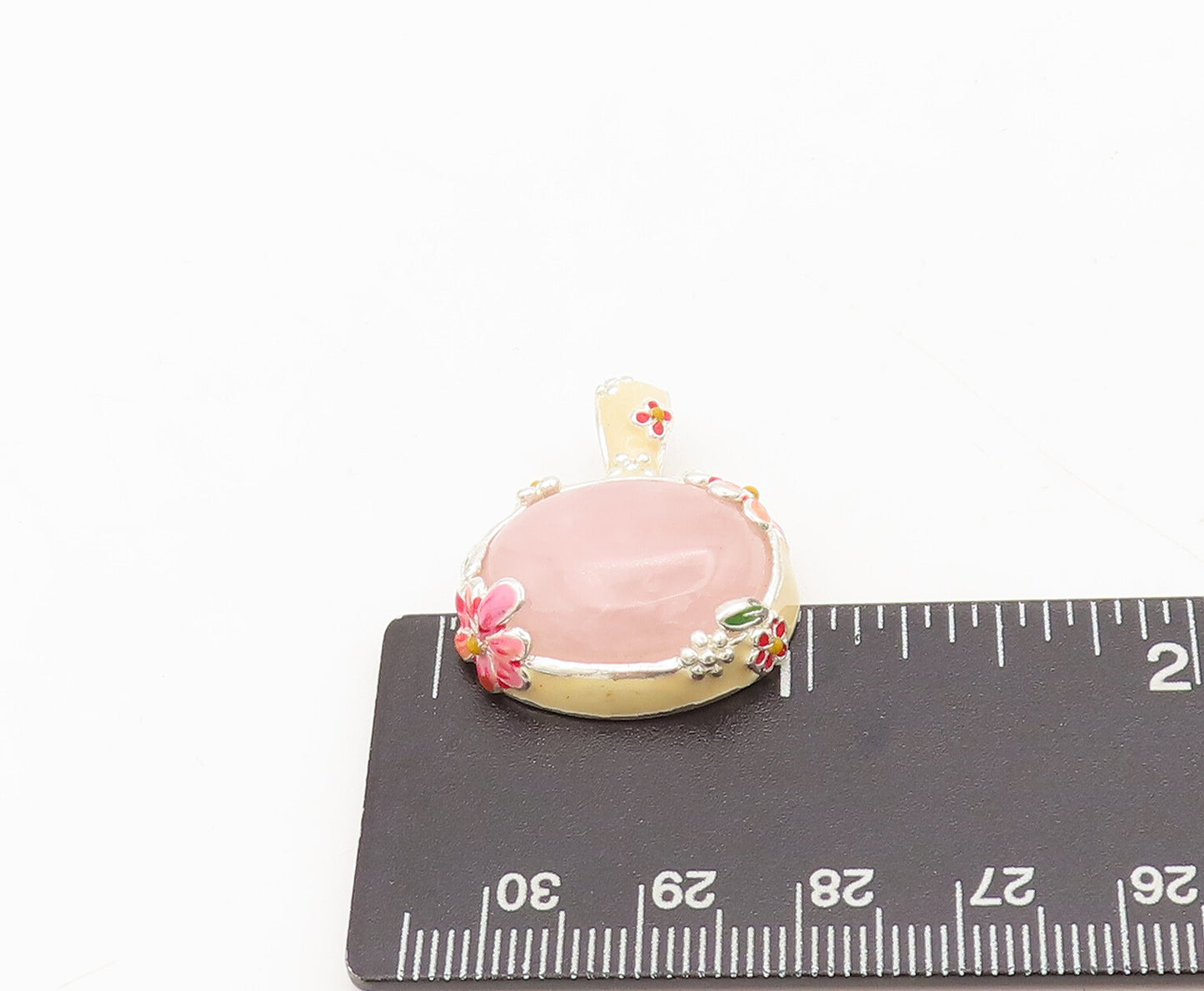 925 Sterling Silver Vintage Pendant DAVID SIGAL Enameled Cabochon Quartz PT22505