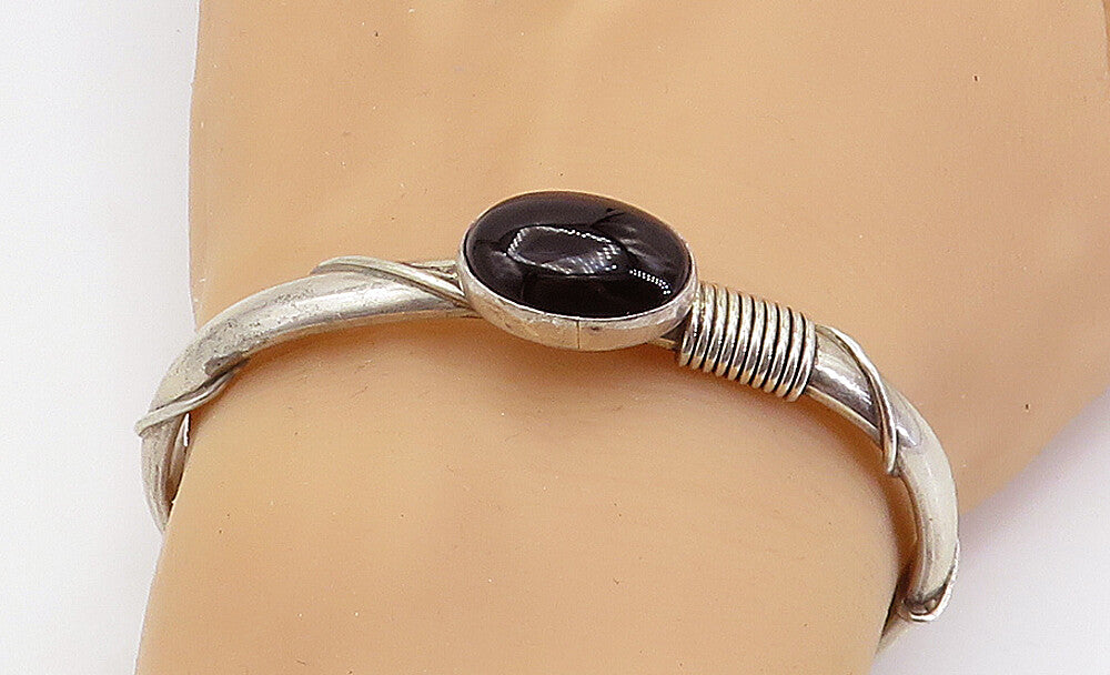 ROSE SWEET NAVAJO 925 Silver  Vintage Black Onyx Wrapped Cuff Bracelet  BT3348