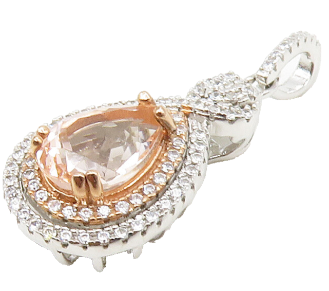 925 Sterling Silver  Sparkling Tear Drop Topaz Two Tone Pendant  PT13135