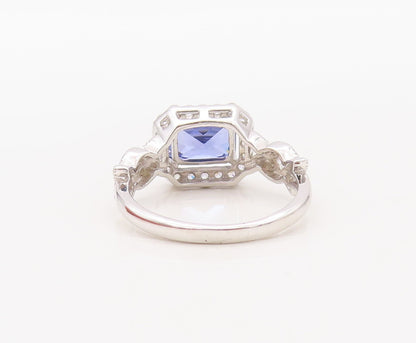 925 Sterling Silver Vintage Ring Designer CZ & Rectangle Sapphire  Sz 7  RG30689