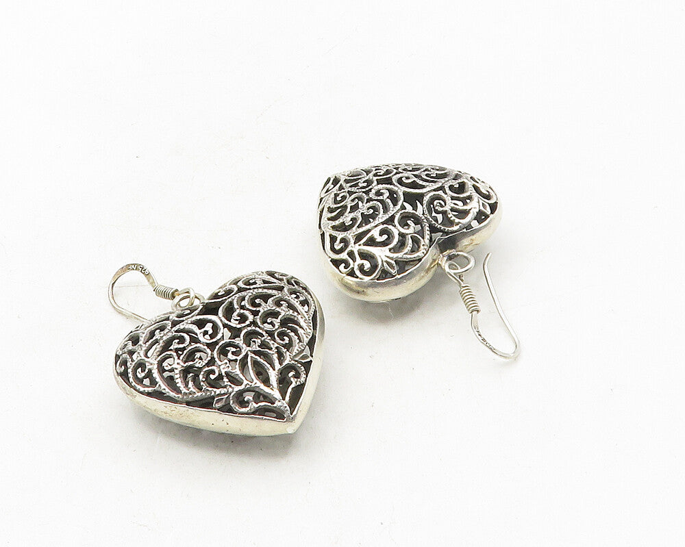925 Sterling Silver  Vintage Baroque Swirl Love Heart Drop Earrings  EG5108